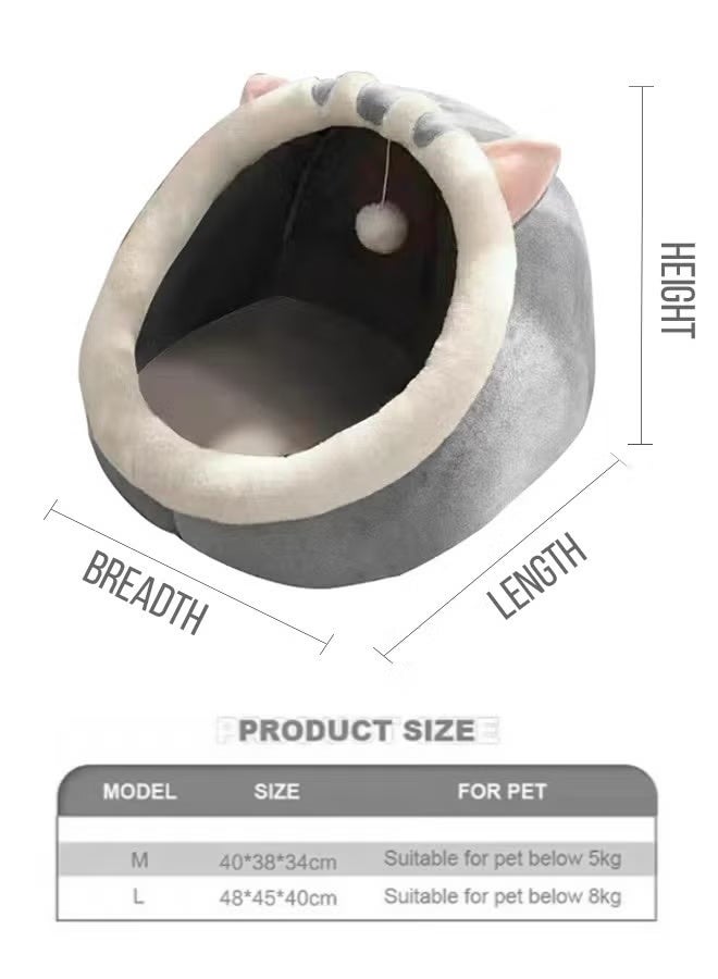 Cat Beds for Indoor Cats, Semi-Enclosed Cat Cave Bed Large Space for Cats to Sleep Soft and Comfortable Covered Cat Bed with a Washable and Detachable Mat (L, Grey) - Image 2